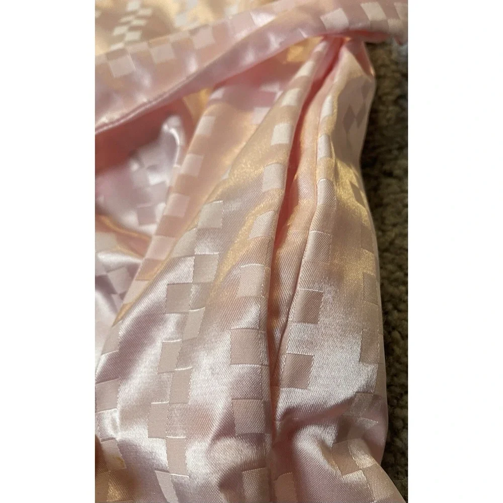 Vtg Lord & Taylor Kimono Long Robe Women's Intimate Sz M Pink Satin Check Pocket